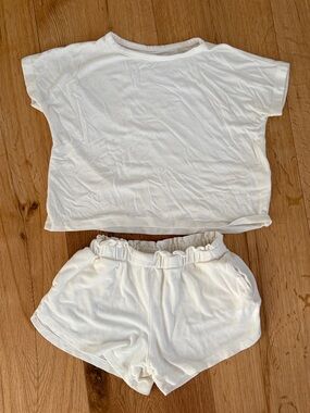 Plain Jane Kids Cream Two-Piece Matching Set - Short Sleeve Top & Shorts 2-3T